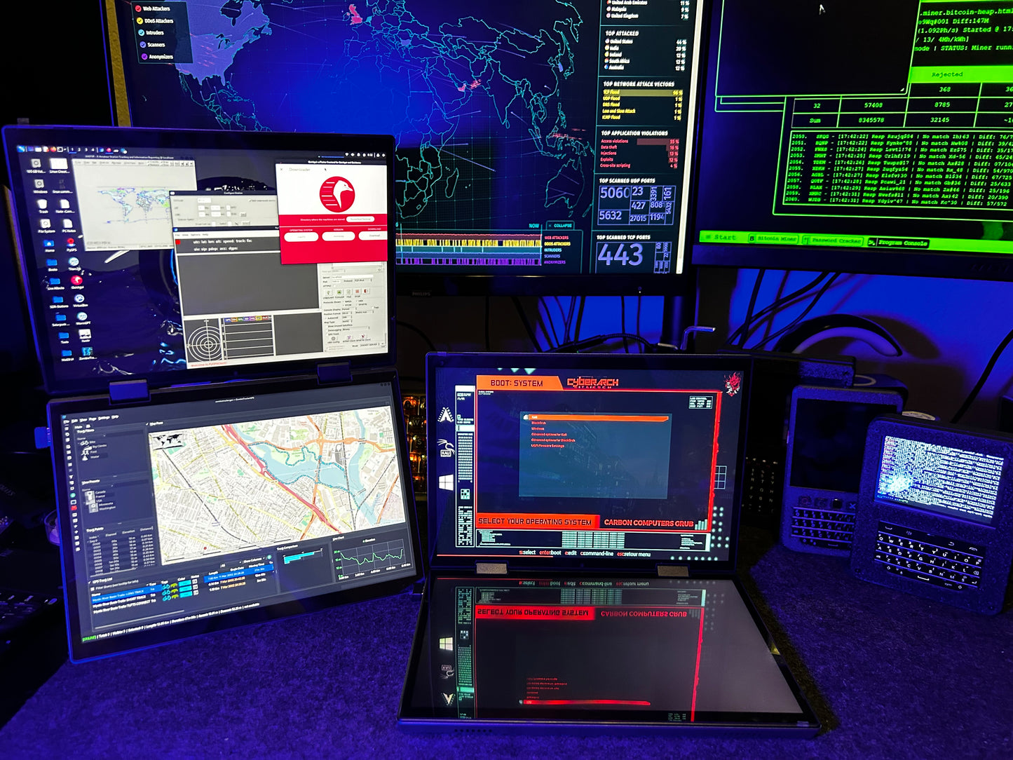 Cyber DuoFlux Laptop - Dual Display Windows + Dual Boot Kali & BlackArch - Carbon Computers