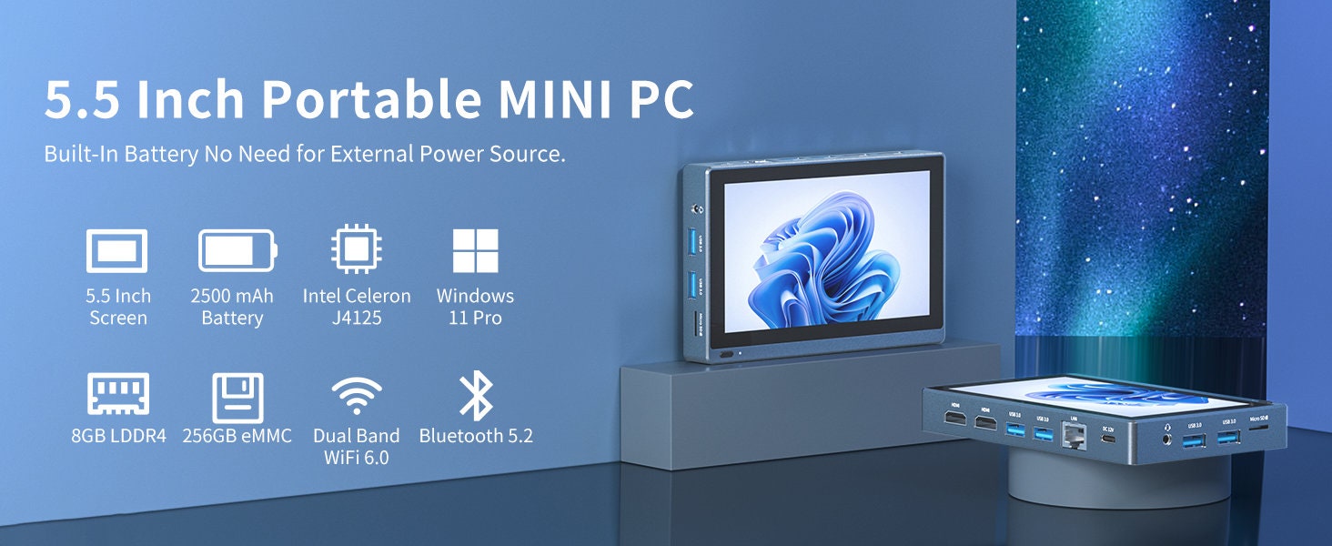 Mini Cyber PC With Touch Screen and Windows 11 PRO, Dual Boot Kali & BlackArch